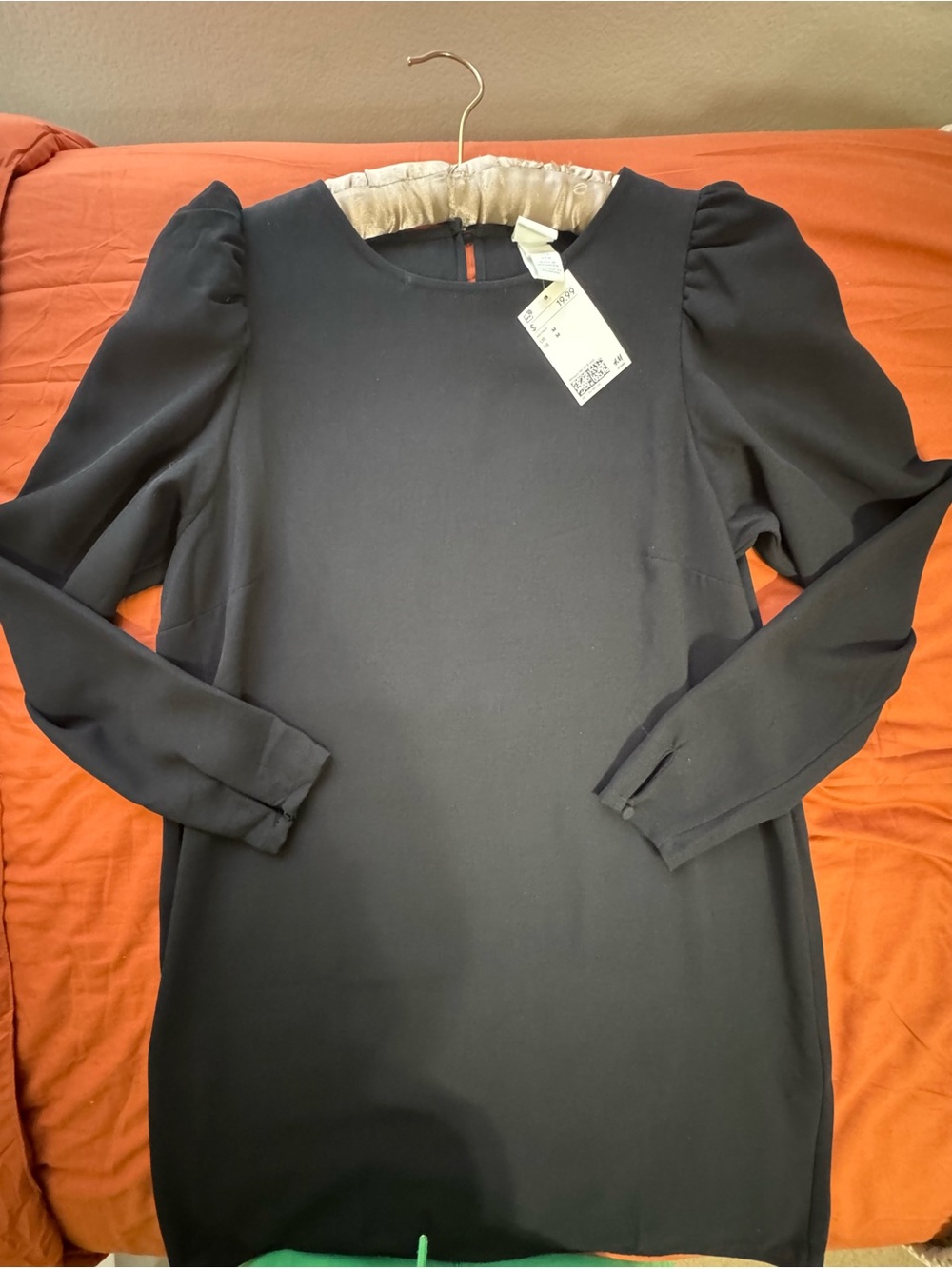 H&M Black Long Sleeve Puff Shoulder Shift Dress